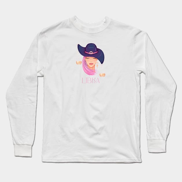 Libra Zodiac Sign Beautiful Girl Long Sleeve T-Shirt by Violete Designs